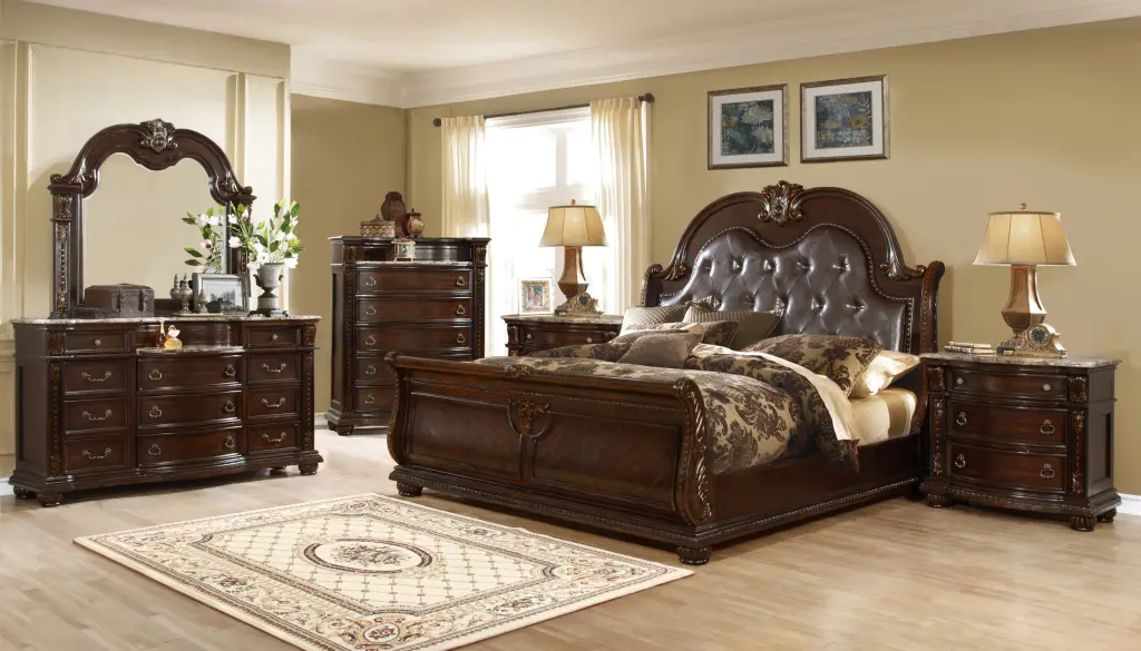 Roma Traditional Style 5-Piece King Bedroom Set Nightstands galaxy home furnishings