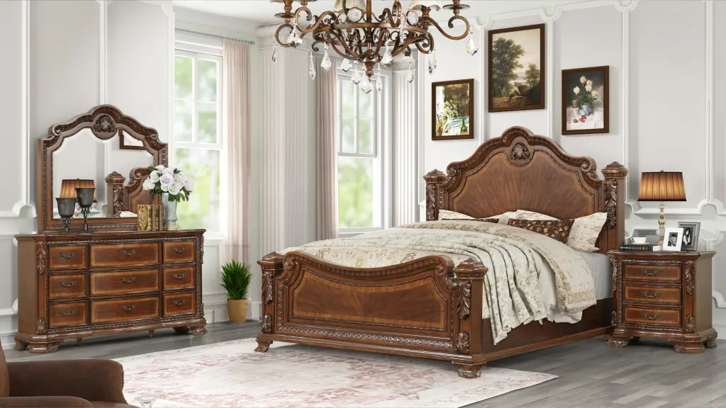 Traditional Style 4 Piece King Bedroom Set Intricate Timber Carvings galaxy home furnishings