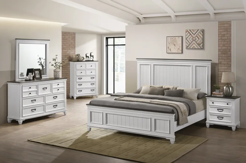Clelane Timber Bedroom 5 Piece Set Lap Panel King Bed, Dresser, Mirror hz