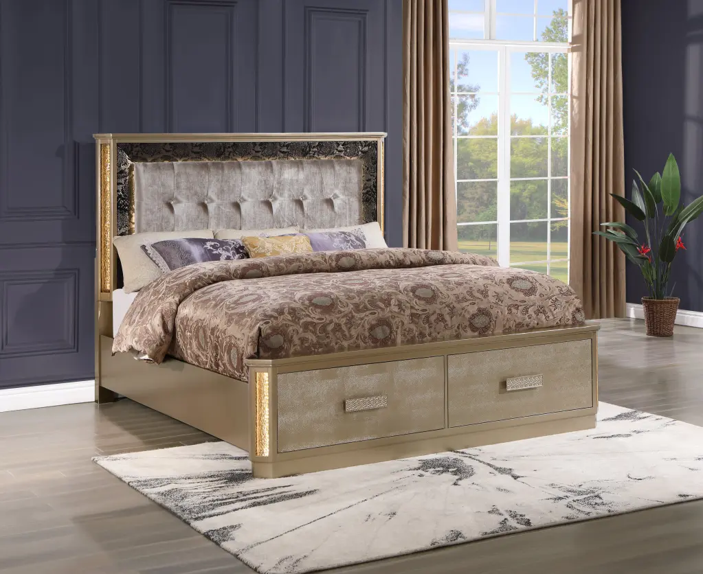 King Bed Made Wood Gold Box Spring Not Required galaxy home furnishings