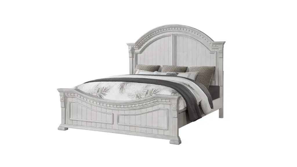 Transitional Style King Bed Frame Antique White Wood No Box Spring Required galaxy home furnishings