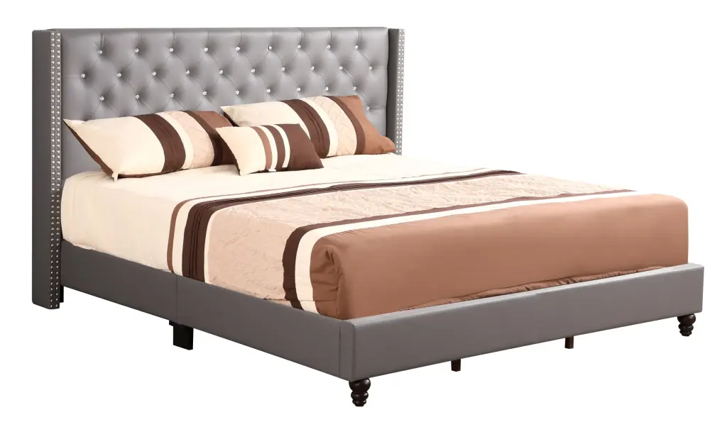 Julie G1912 King Upholstered Bed Light Grey Foam PU glory furniture