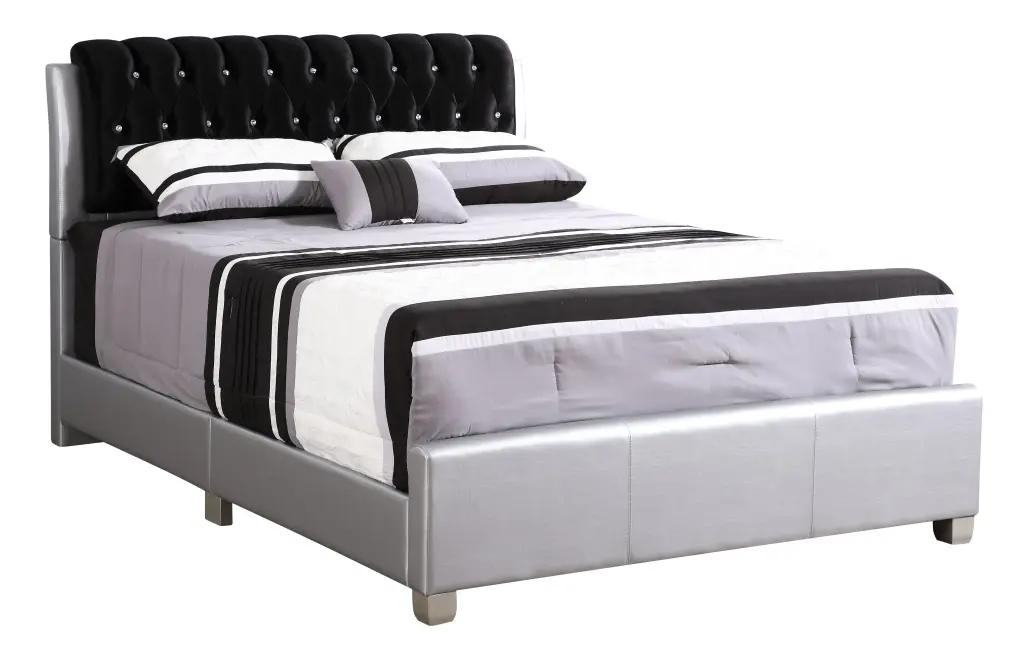 Marilla King Bed - Silver Shiny Metal Frame Foam PU glory furniture
