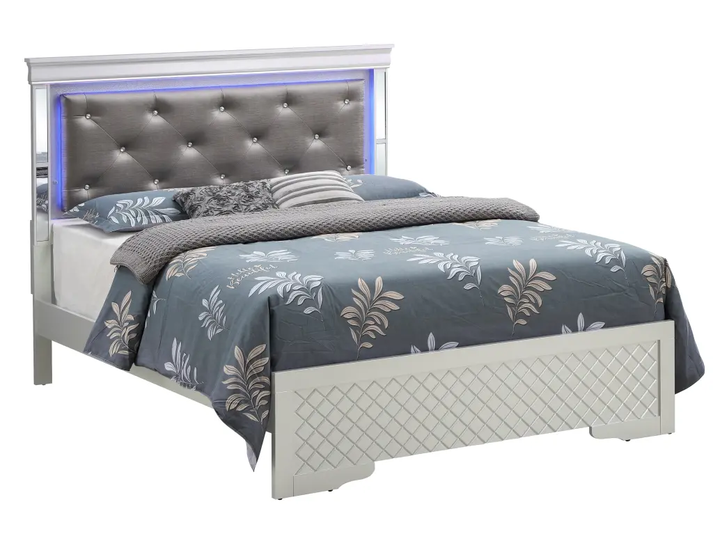Verona G6700C KB3 King Bed Silver Champagne Finish Particle Board Frame glory furniture