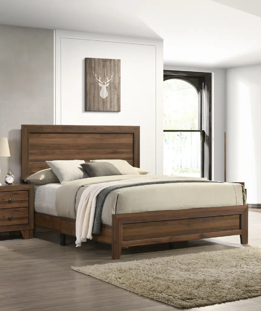 Brown Cherry Finish 1Pc King Panel Bed Beautiful Wooden Dimensions kanepe