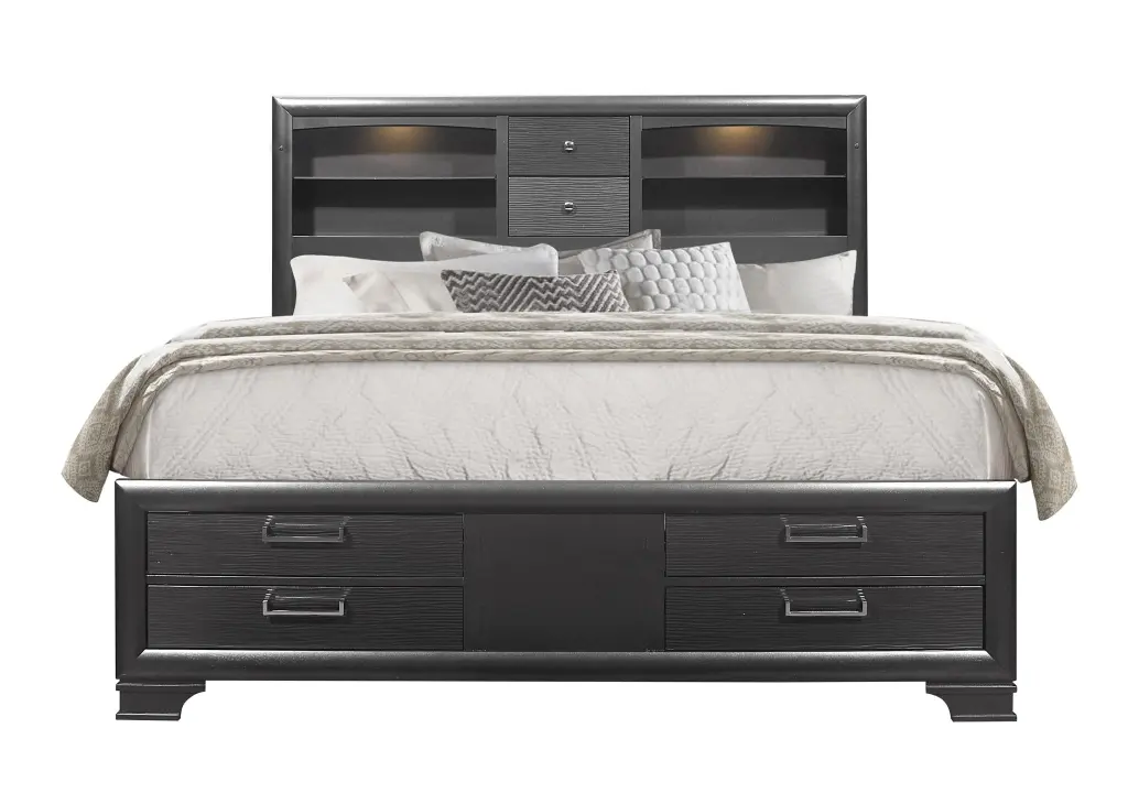 Civic Grey King Bed Gray Solid Wood Mdf Bedroom Furniture luxe modern furniture