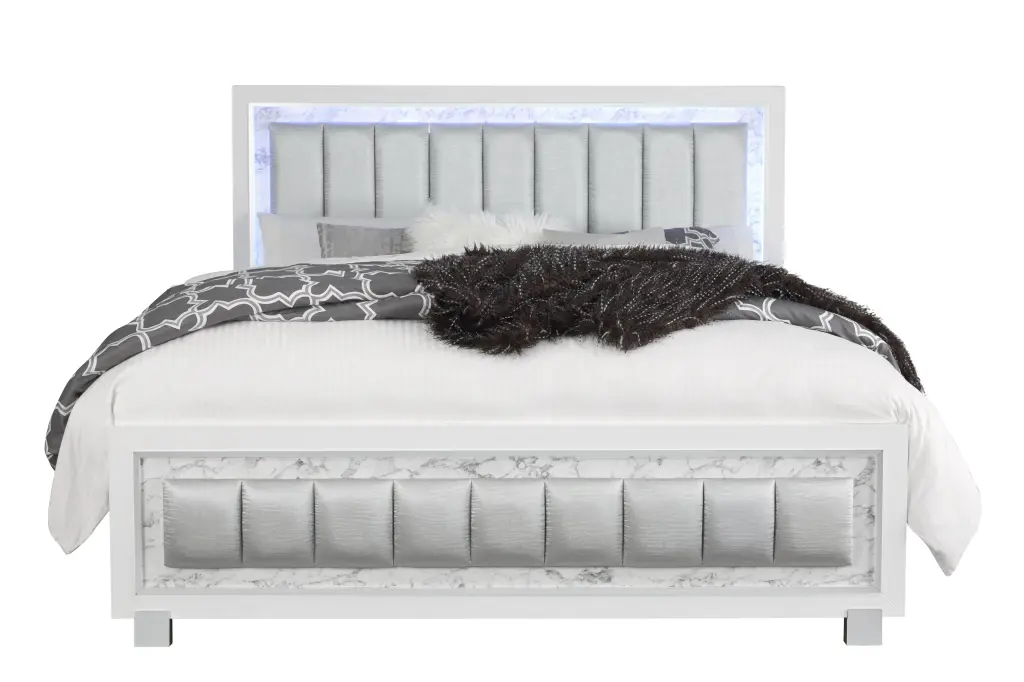 Skye Marble White King Bed Solid Wood MDF Frame Modern Bedroom Furniture luxe modern furniture