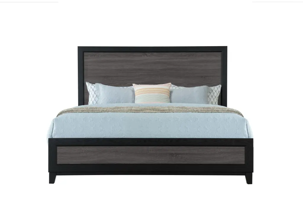 Soluto King Bed Grey and Black Solid Wood and MDF Frame luxe modern furniture