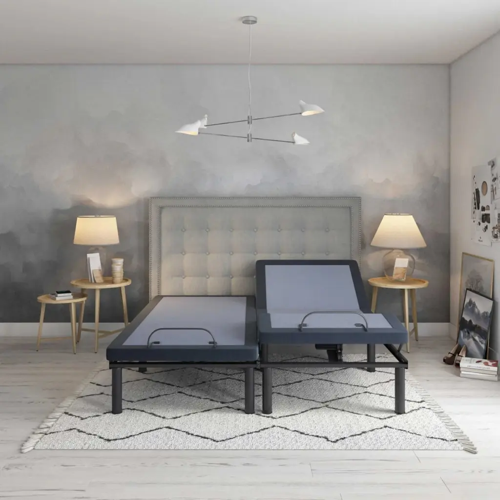 BT3000 California Split King Bed Customizable Blue Gray Upholstery omne sleep