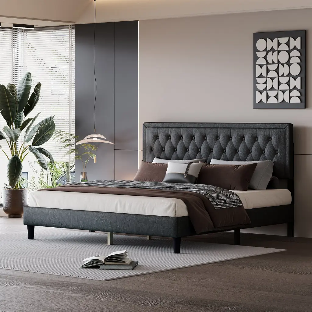 King Panel Bed Frame Customizable Button Tufted Headboard sarkozy