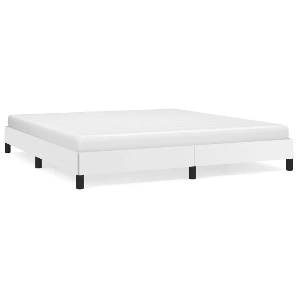 Bed Frame without Mattress White 76x79.9 Inches King Size Faux Leather Platform Bed
