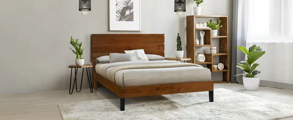 Mid Century Modern Solid Wood Bed Frame King Size Platform Bed Thick Slats bed best