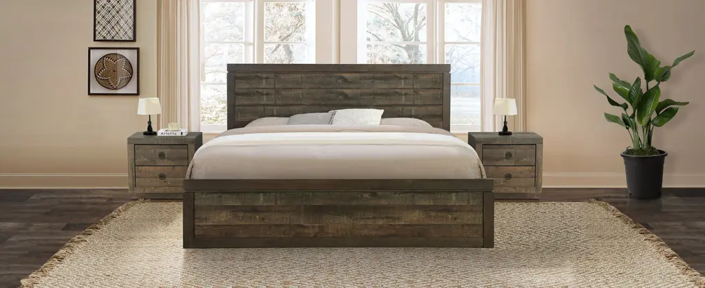 Vintage Farmhouse Style King Size Platform Bed 10 Wooden Slats bed best