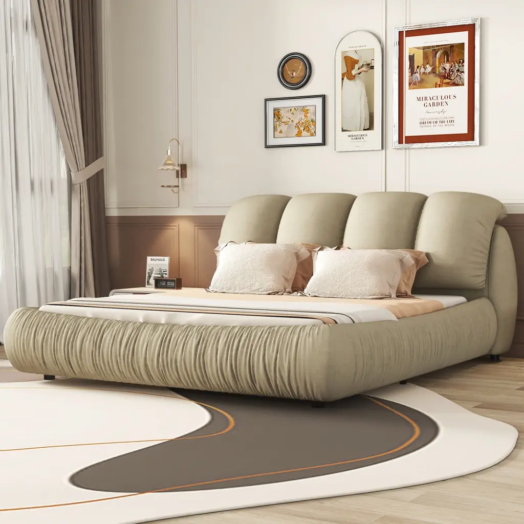 King Size Premium Upholstered Bed Thick Velvet Headboard Luxurious Bedroom bonwell