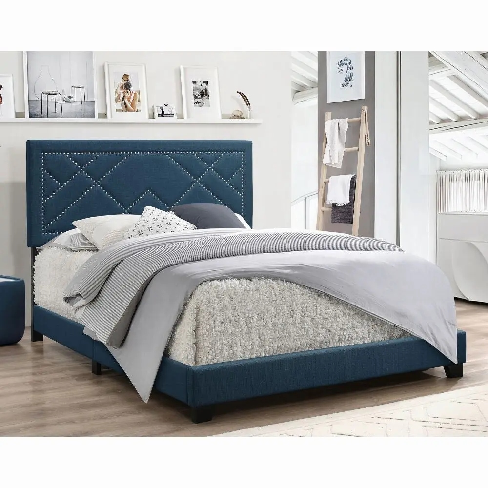 Dark Teal Eastern King Panel Bed Trim Box Spring Required King Size Bed Frame furniture max