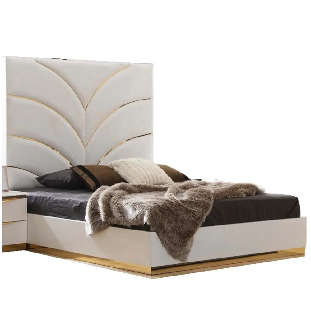 Gold Specification King Size Upholstered Wood Bed White galaxy home furnishings