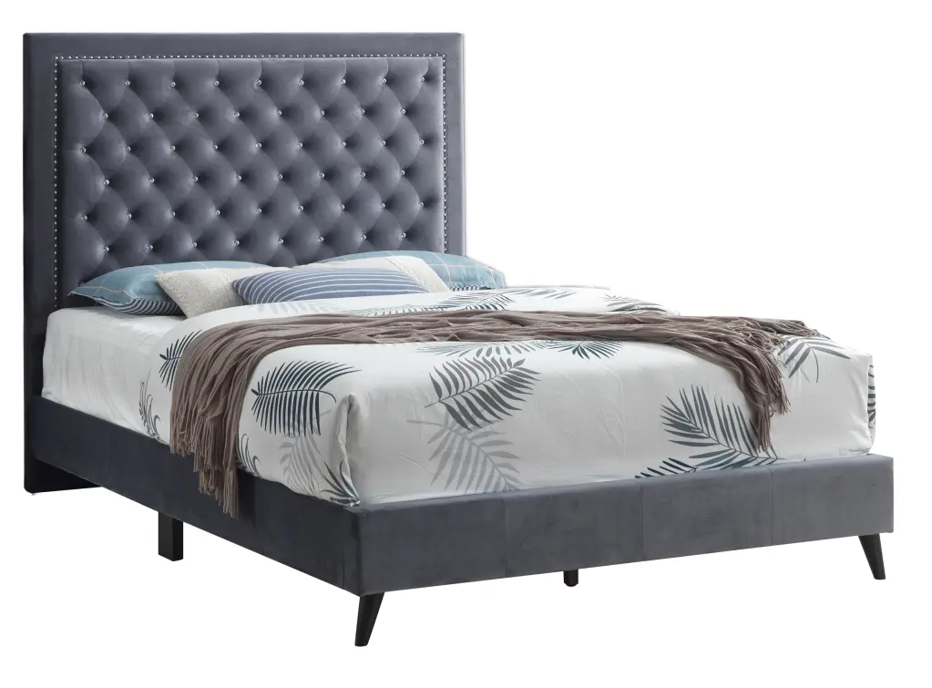 Alba G0608 King Bed Gray Foam Velvet Upholstered Bed Frame glory furniture