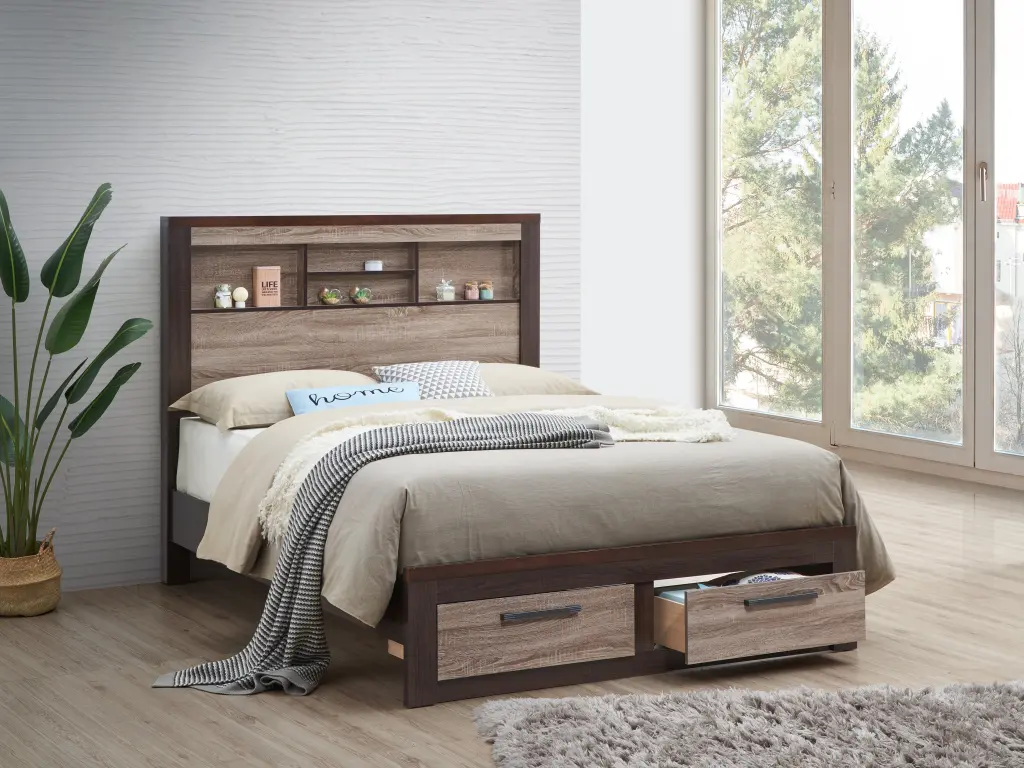 Magnolia G1400B KB King Bed Gray Brown Gray MDF Modern Bed Frame Upholstered Headboard glory furniture