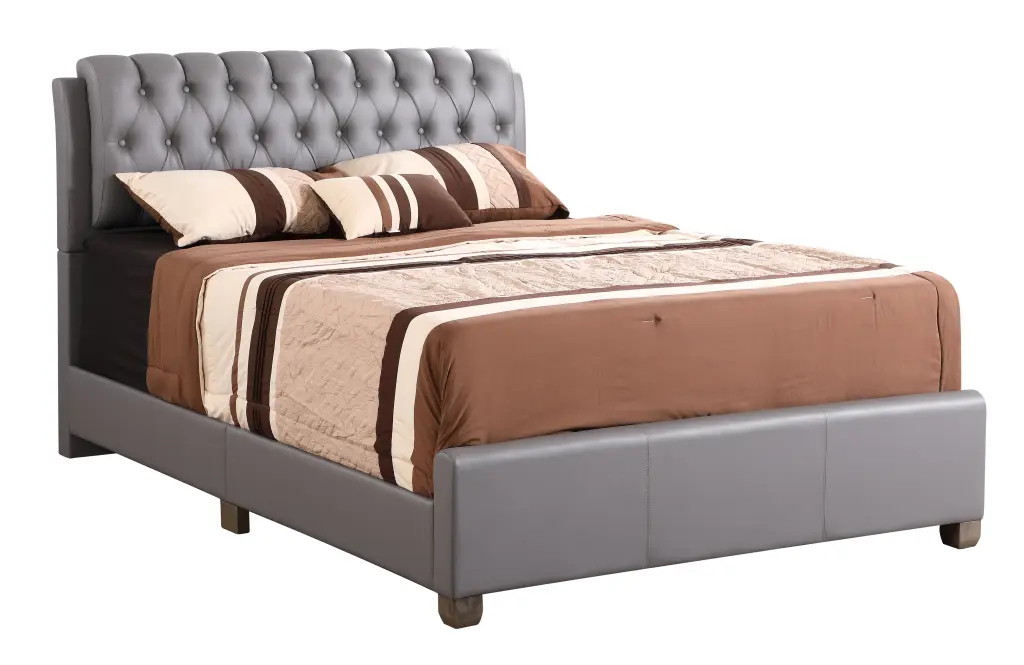 Modern Light Grey King Size Bed Frame Foam PU Upholstered Bedroom Furniture glory furniture