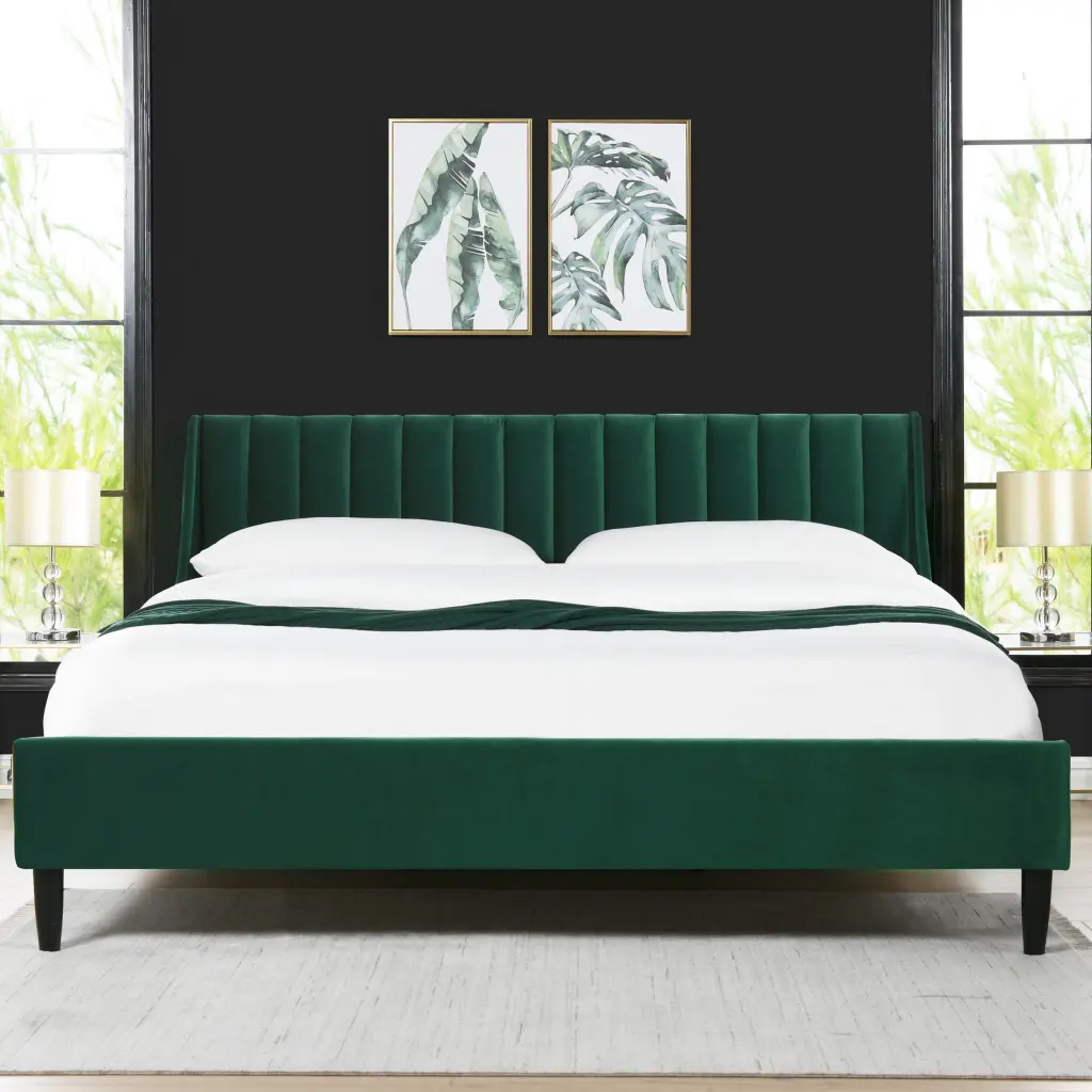 Aspen Vertical Tufted Modern Headboard Platform Bed Set King Size Evergreen jennifer taylor home