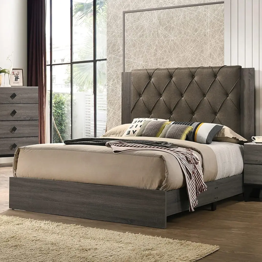 Contemporary King Size Bed Bedroom Furniture Tufted Design Headboard kanepe
