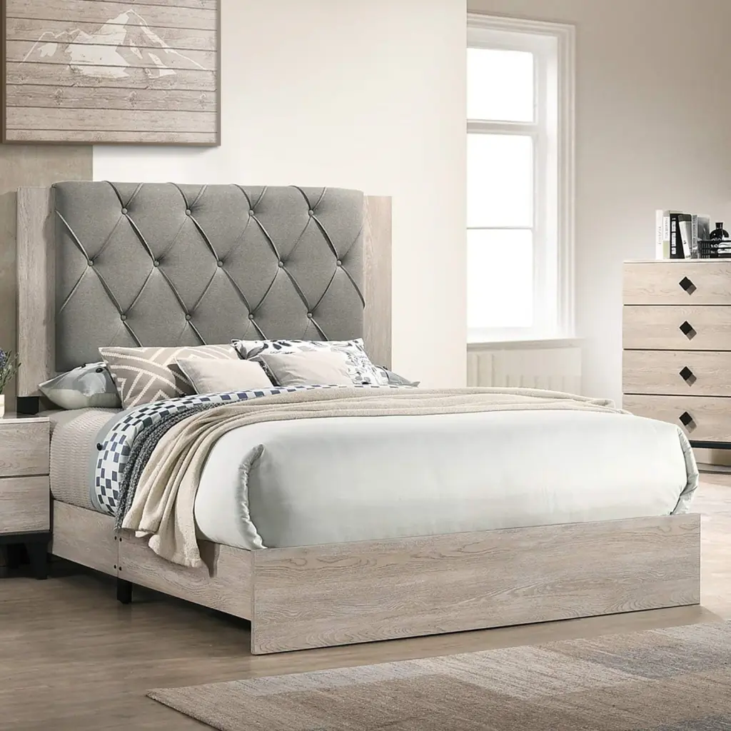 Contemporary 1 Piece Cream Finish Eastern King Size Bed Bedroom Set kanepe