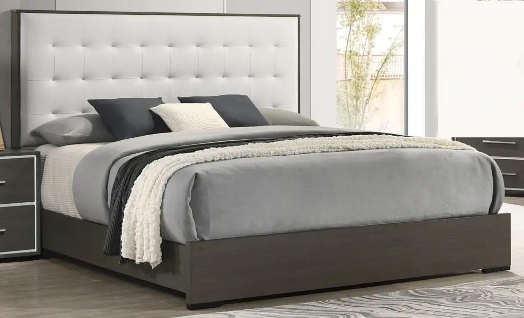 Contemporary Upholstered King Size Panel Bed Button Tufted Headboard kanepe