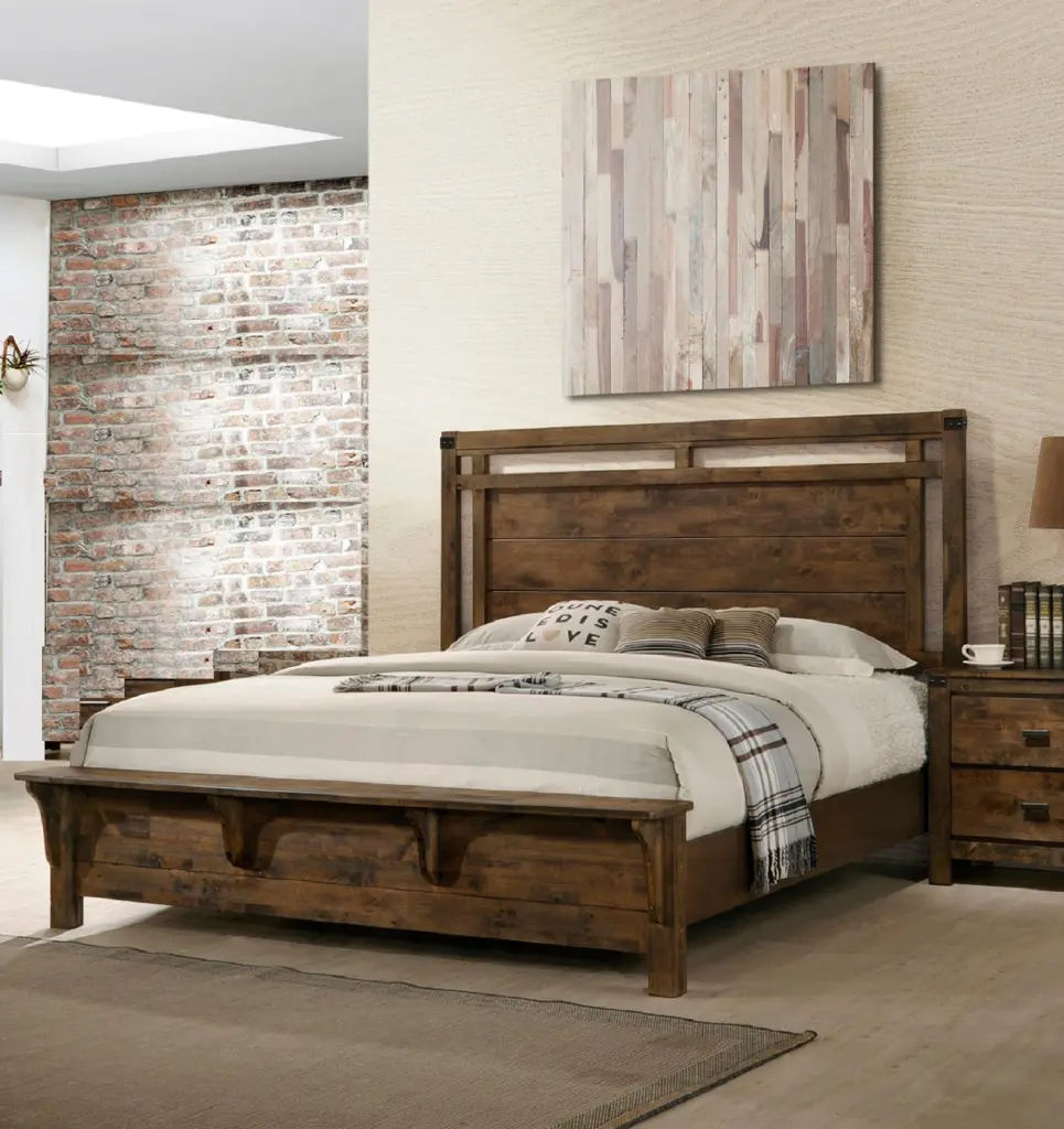 Rustic Industrial Style Brown Finish King Size Panel Bed Constructed Frame kanepe