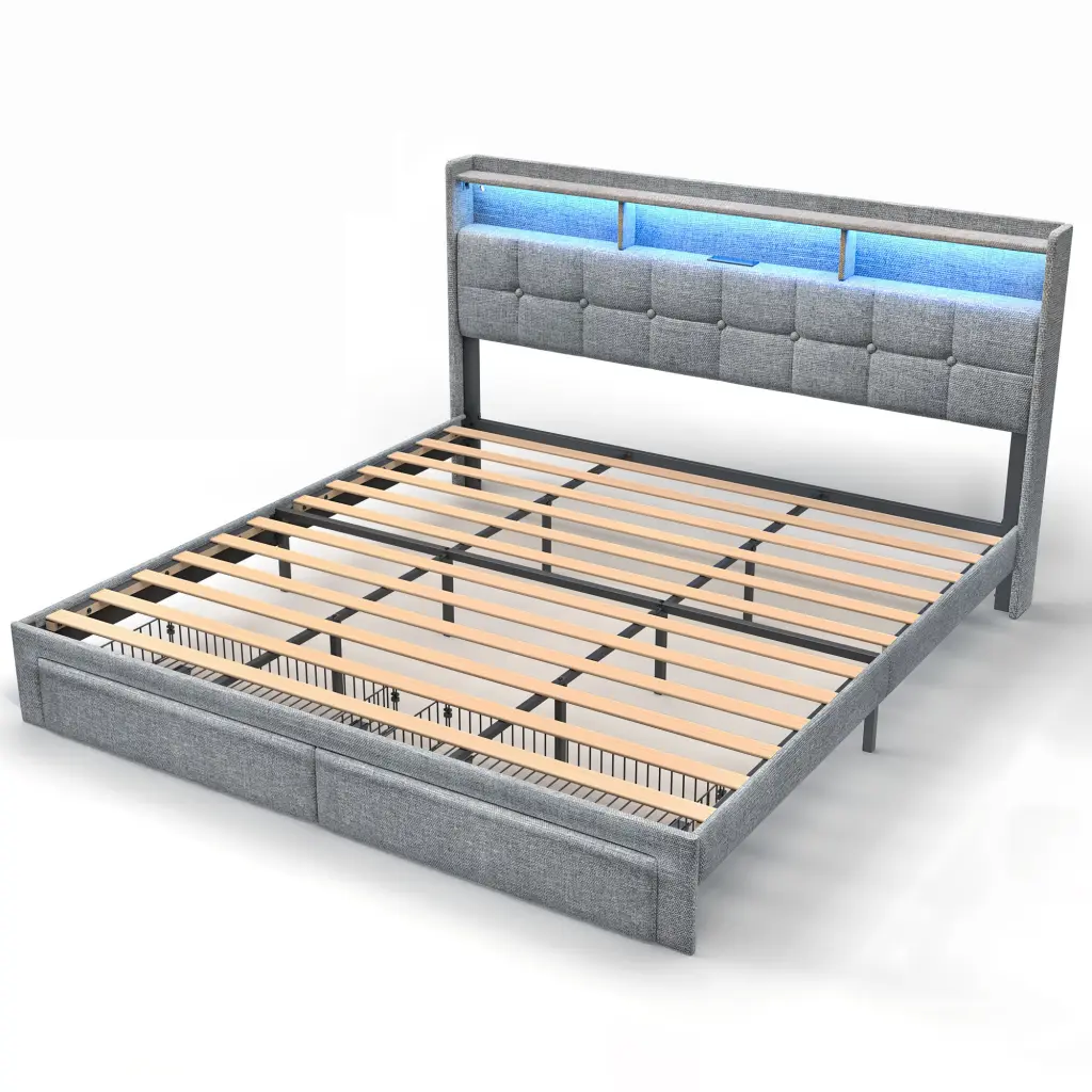 Bed 778King Lg Clb King Light Gray Wood Fabric Platform Bed Storage like it