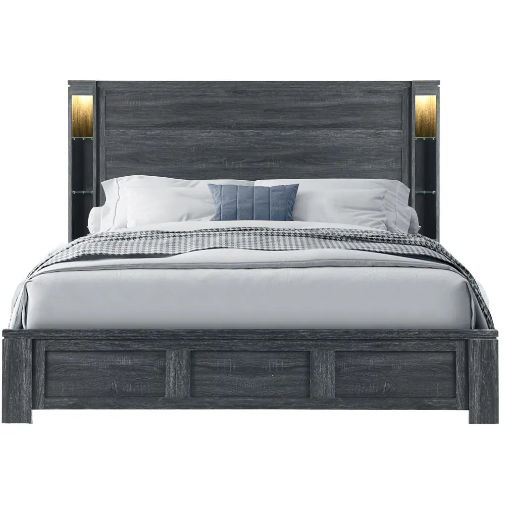 Aya Dark Grey King Bed Dark Gray Solid Wood and MDF Frame luxe modern furniture