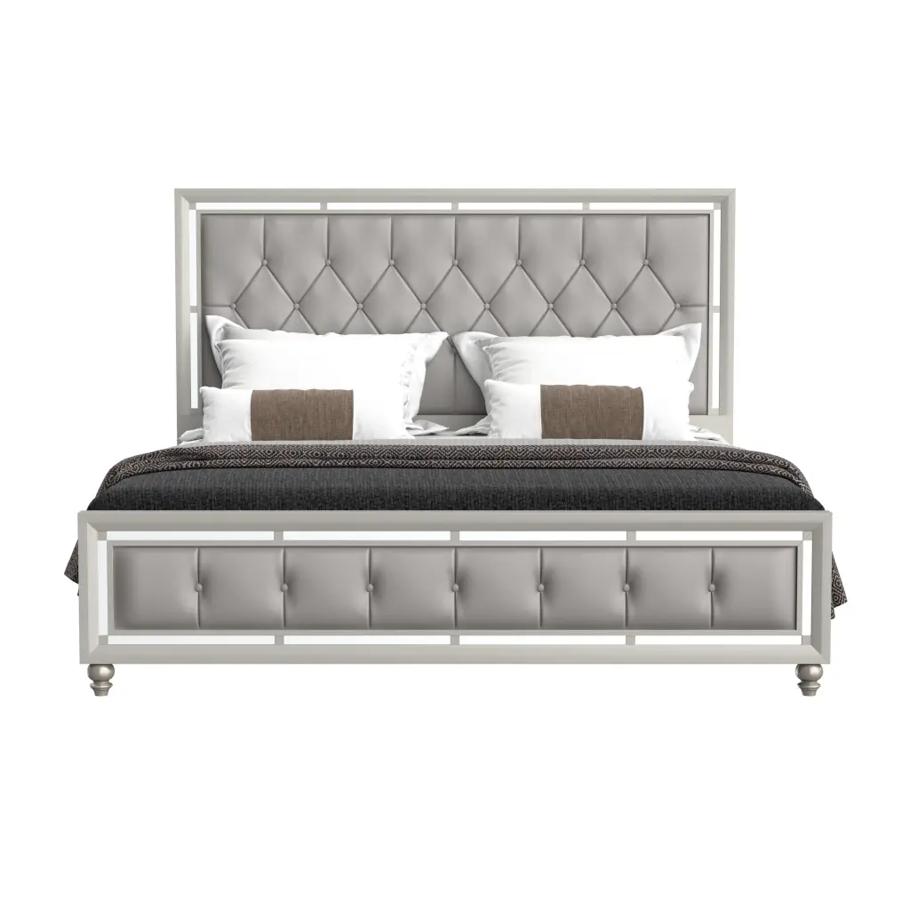 Chloe Gemstone Silver King Bed Silver Grey Solid Wood MDF Frame luxe modern furniture