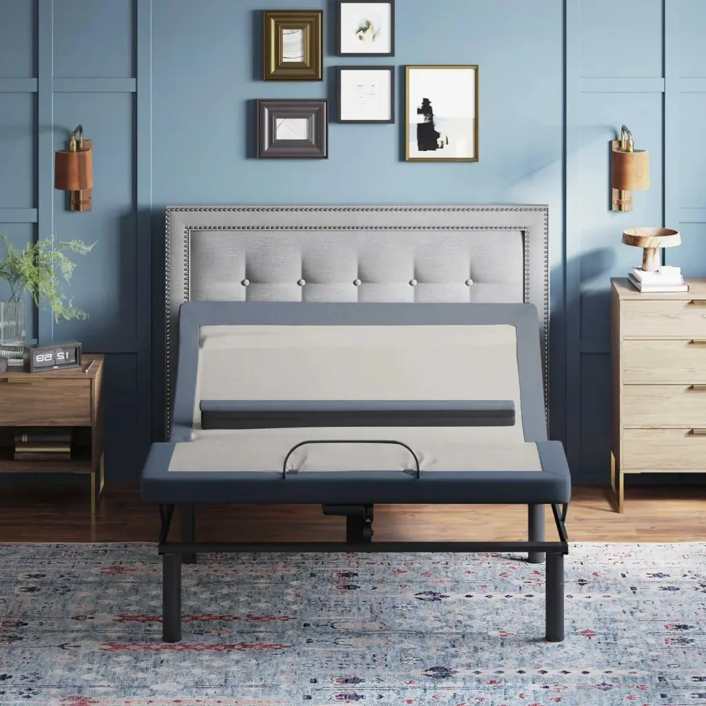 BT6500 King Size Customizable Bed Blue Cream Upholstered Platform Bed Frame omne sleep