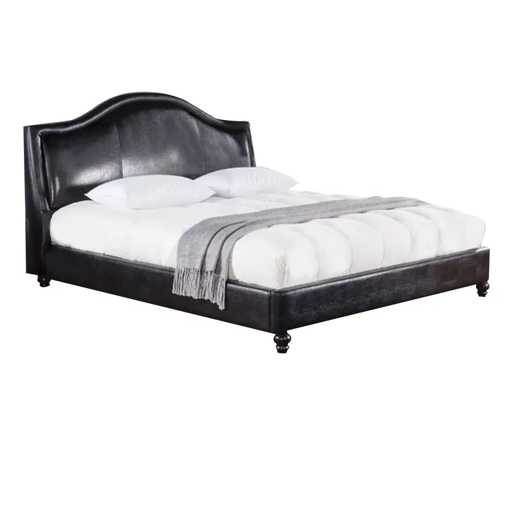 Wooden California King Size Bed Padded Headboard and Footboard Black royal hampton