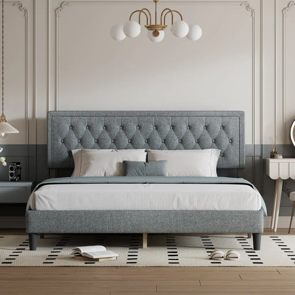 King Size Panel Bed Frame Customizable Button Tufted Headboard sarkozy