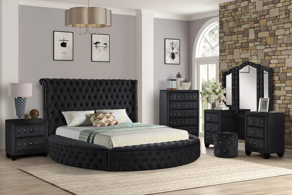 King Size 5 Piece Vanity Bedroom Set Black Timber Box Spring galaxy home furnishings