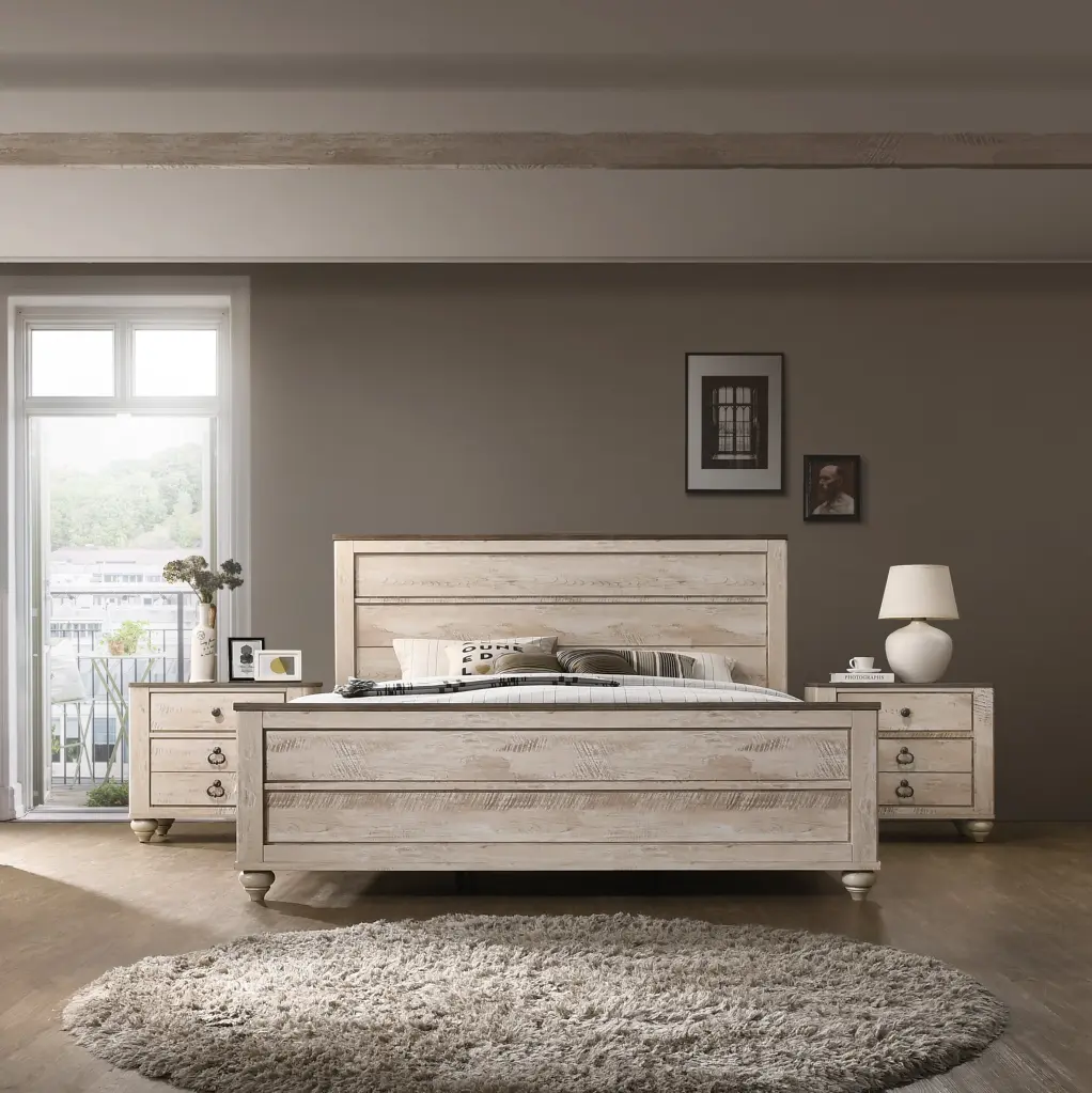 Imerland Contemporary White Wash Finish 3 Piece King Bedroom Set hz