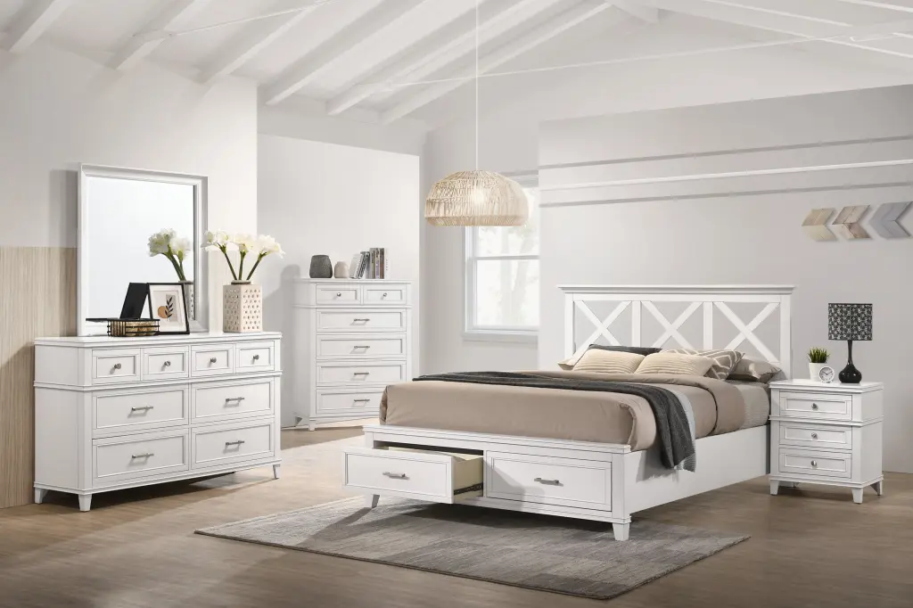 King X Storage Bed White Solid Wood and MDF ihomefurnishings