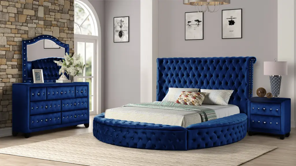 King 4 Pc Bedroom Set Blue Wood Box Spring Not Required galaxy home furnishings