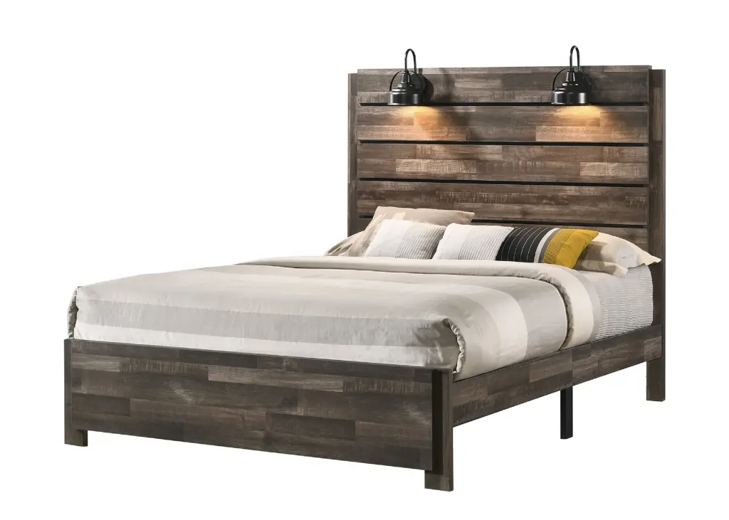 Rustic Style Butcher Block Finish King Size Bed Frame Weathered Brown kanepe