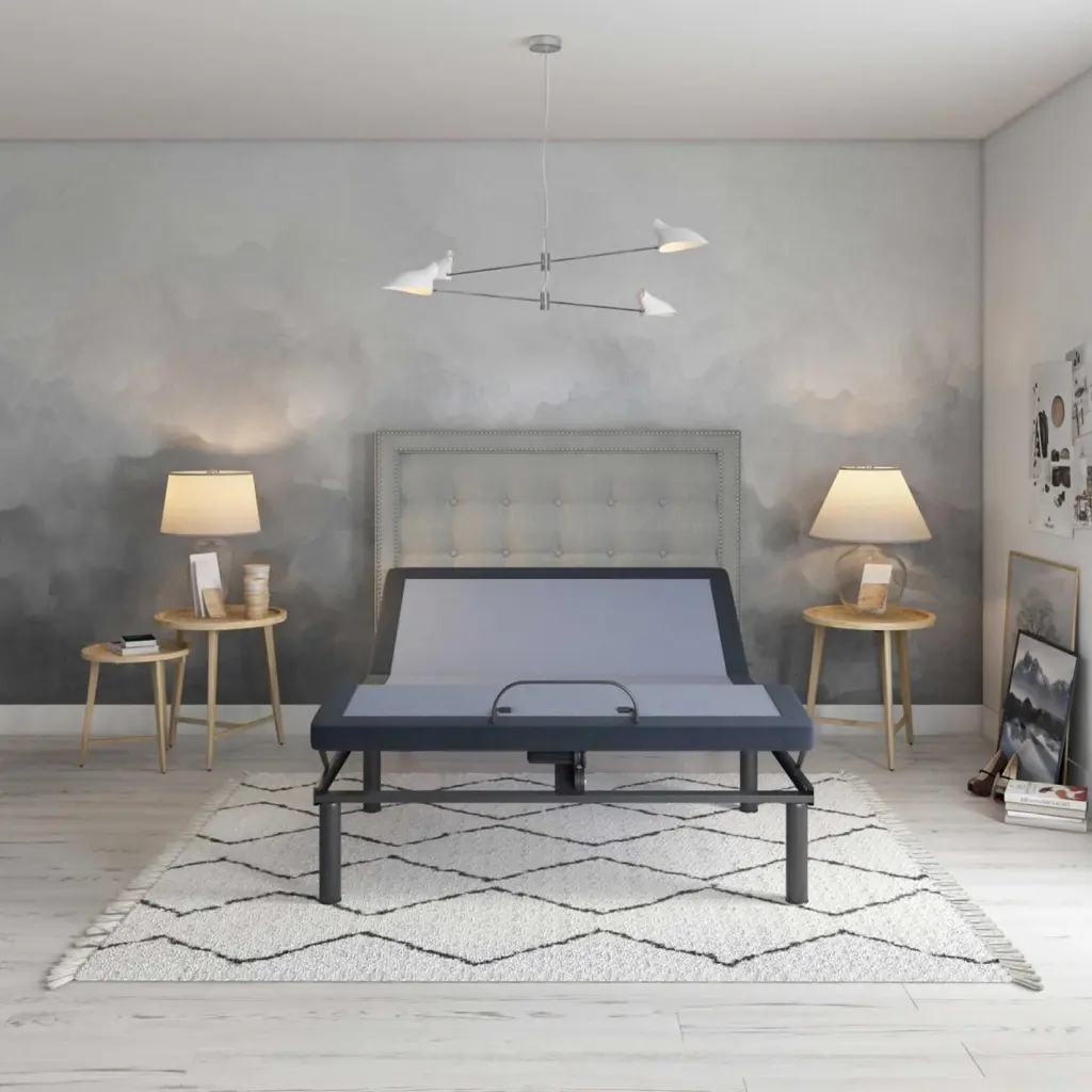 BT3000 King Adjustable Bed Blue Gray Upholstered Frame omne sleep