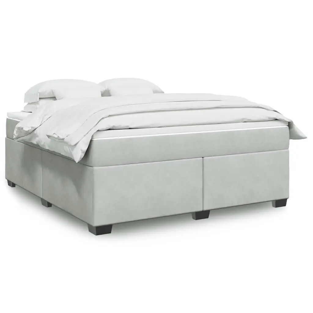 Light Gray Velvet Box Spring Bed Mattress - King Size Luxury Bed Set