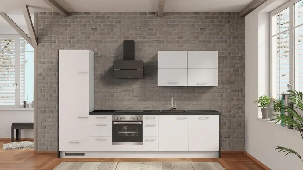 nobilia streamlined kitchen Hemer 315 cm alpine white matte concrete slate gray complete cooktop