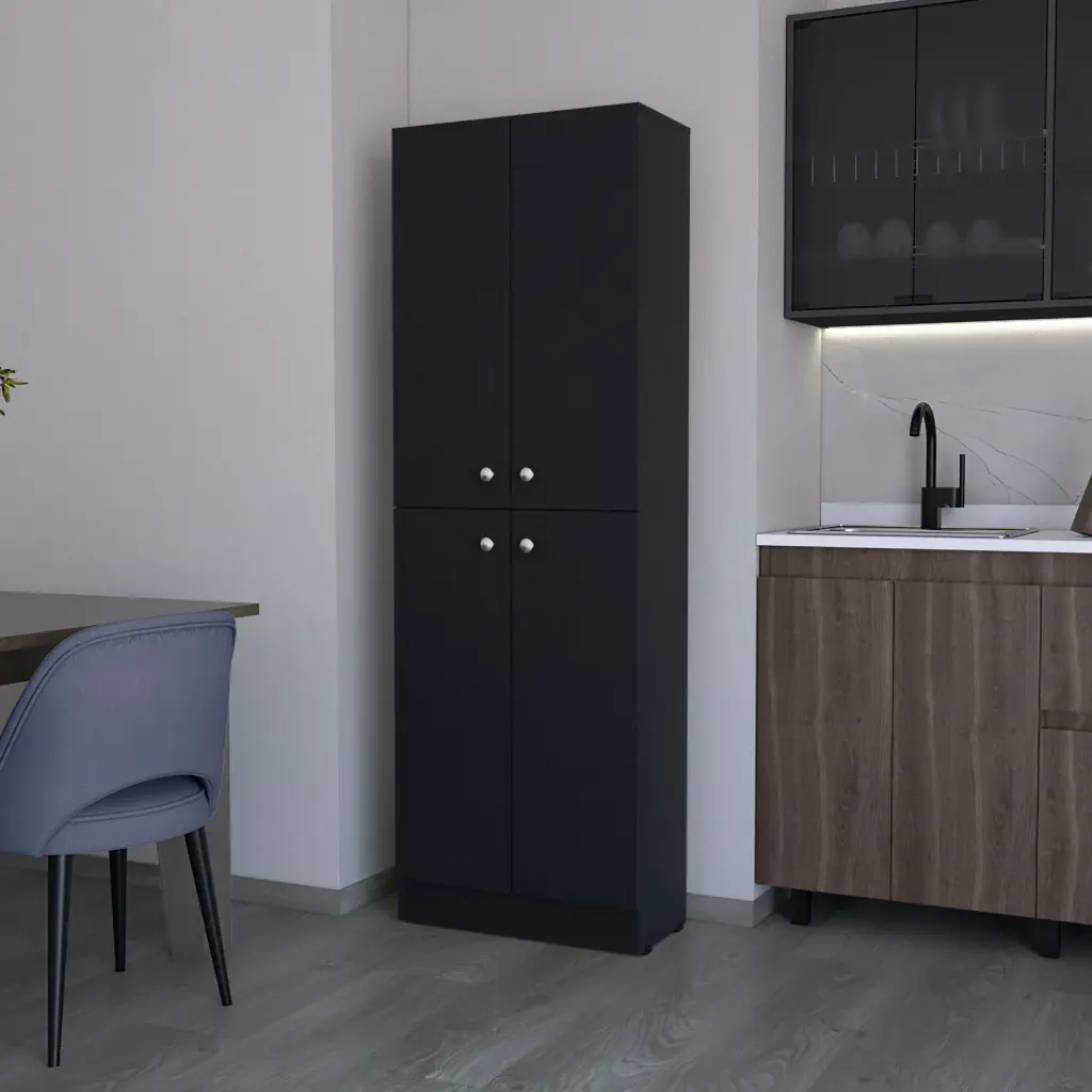 Cameron Pantry Cabinet 4 Doors and 5 Hidden Shelves Black fm furniture