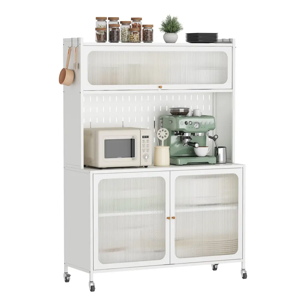 Tall Kitchen Pantry Storage Cabinet Glass Doors and Adjustable Shelves makeace steel furniture