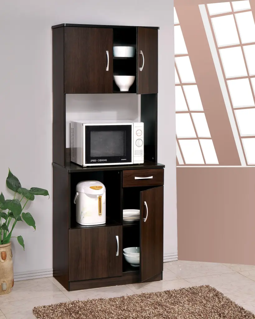 Espresso 4 Door Kitchen Cabinet 1 Drawer Freestanding Storage furniture max