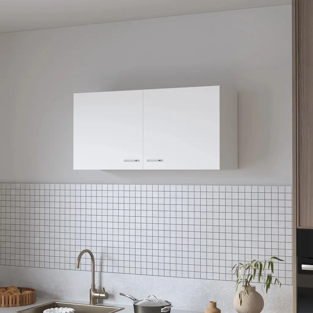 White 2 Door Wall Cabinet White Particle Board Melamine Kitchen Storage furniture max