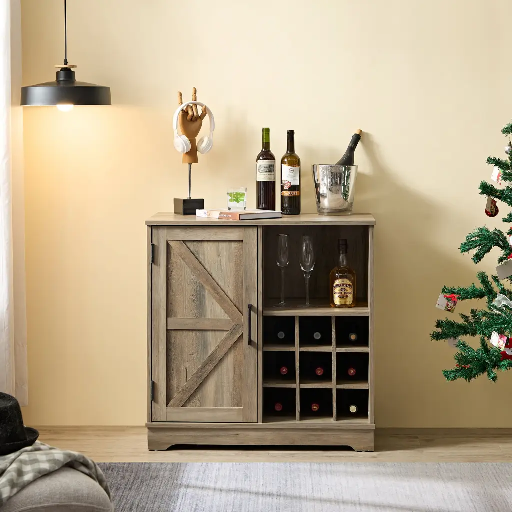 Farmhouse Coffee Bar Cabinet Wine Rack and Barn Door rnb