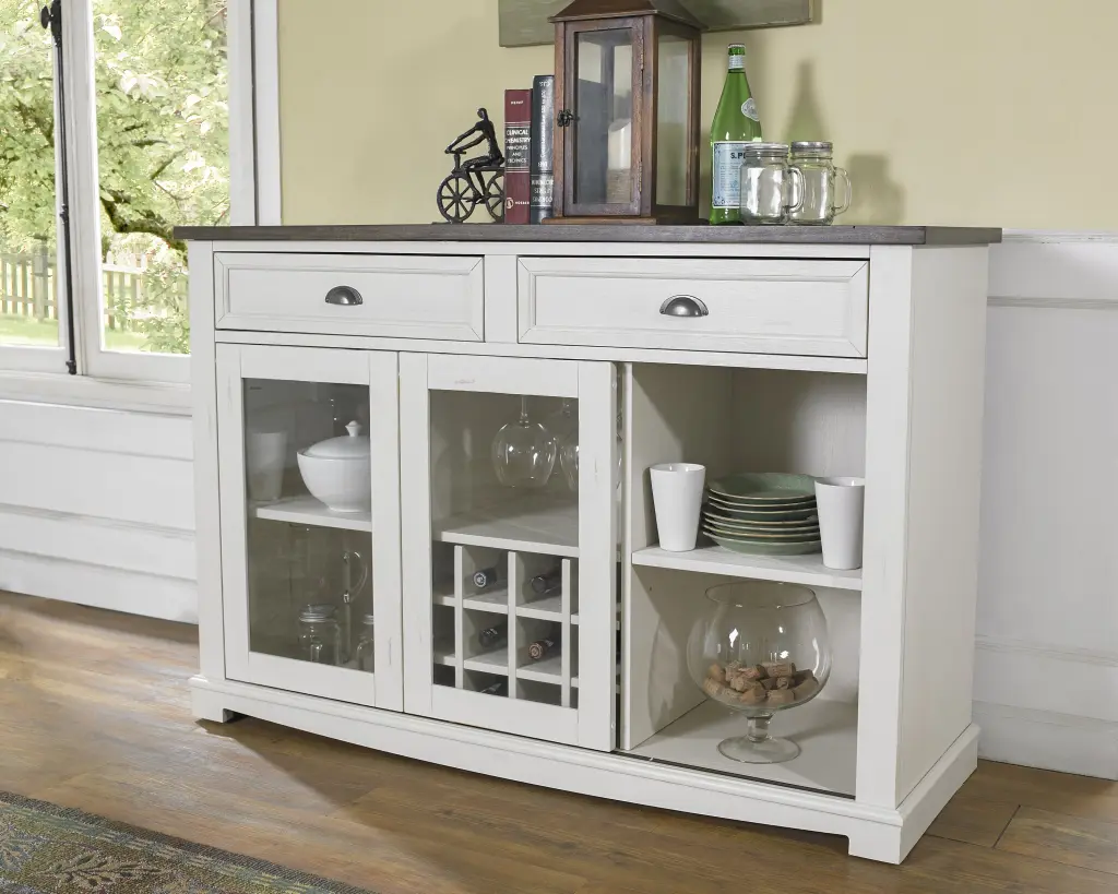 Cayla Server Dark Oak White Wood Kitchen Storage Cabinet steve silver furniture