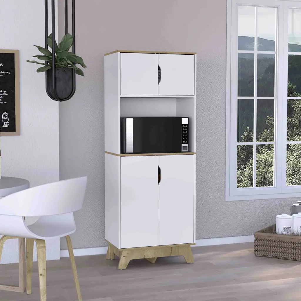 Pamplona Microwave Tall Cabinet Counter Surface Top And Lower Double Storage tuhome