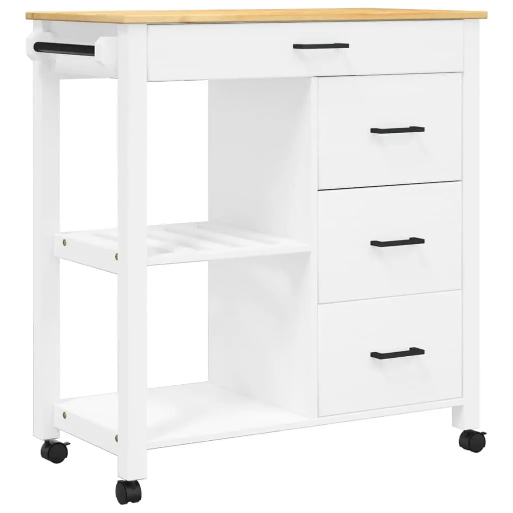 MONZA Kitchen Trolley 33.1x15.7x35.4 Inches Solid Pine Wood